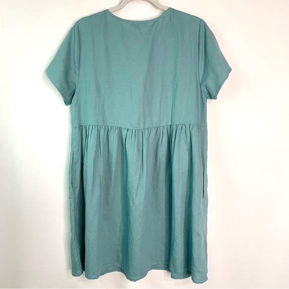 NEW Madewell Alexandra V-Neck Button Front Linen Blend Mini Dress Size L Teal - Picture 7 of 10